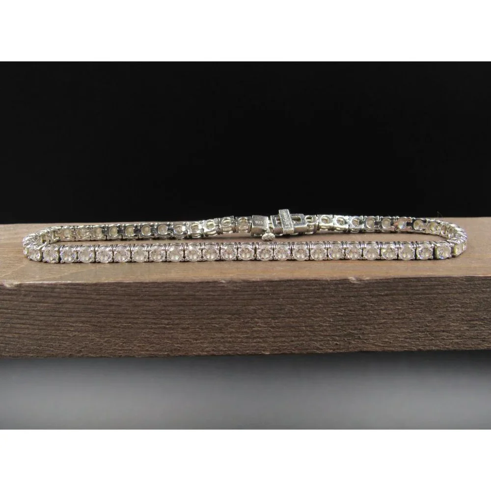 9" Sterling Silver Round Clear Cubic Zirconia Bracelet Vintage Wedding - Picture 2 of 6